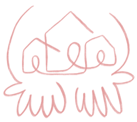 Concept drawing of hands holding three houses with open hands