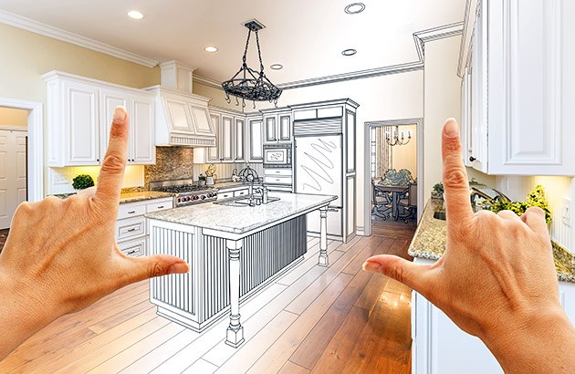 Concept 3D drawing of remodeled kitchen